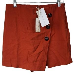 NWT L Love Rust Button Front Skort Mini Skirt Shorts Women's Medium Boho Chic